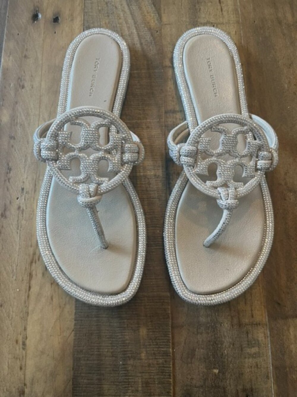 Tory Burch Pave Crystal Knotted Miller Sandals Size 8.5 Dark Clay Retail $300